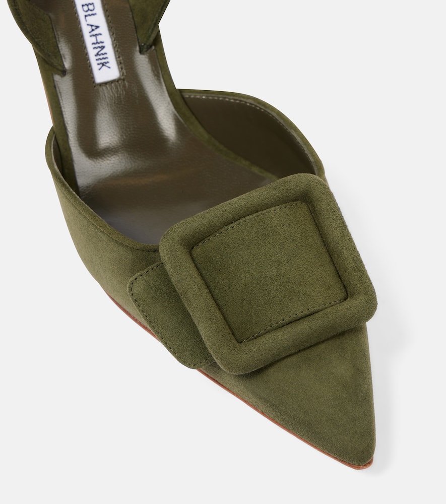 Manolo Blahnik Maysli Suede Bow Slingback Pumps In Green