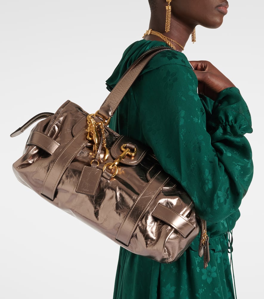 Chloé Kerala 25 Large Metallic Leather Tote Bag In Silver