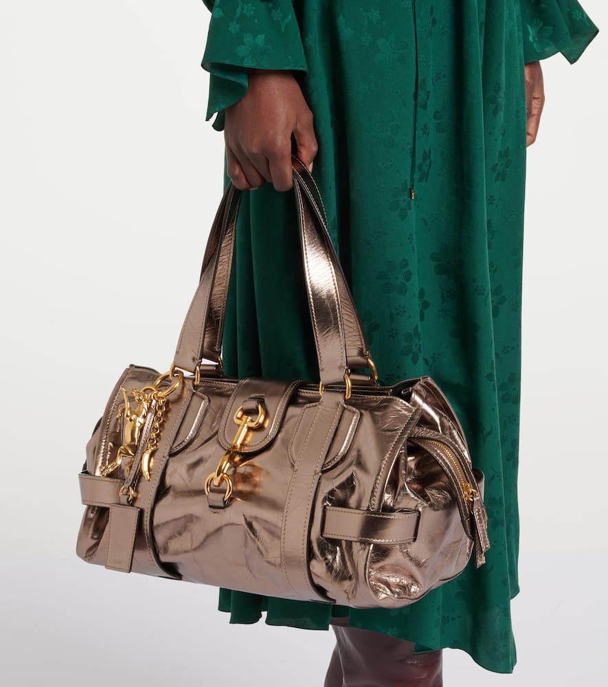 Chloé Kerala 25 Large Metallic Leather Tote Bag In Silver