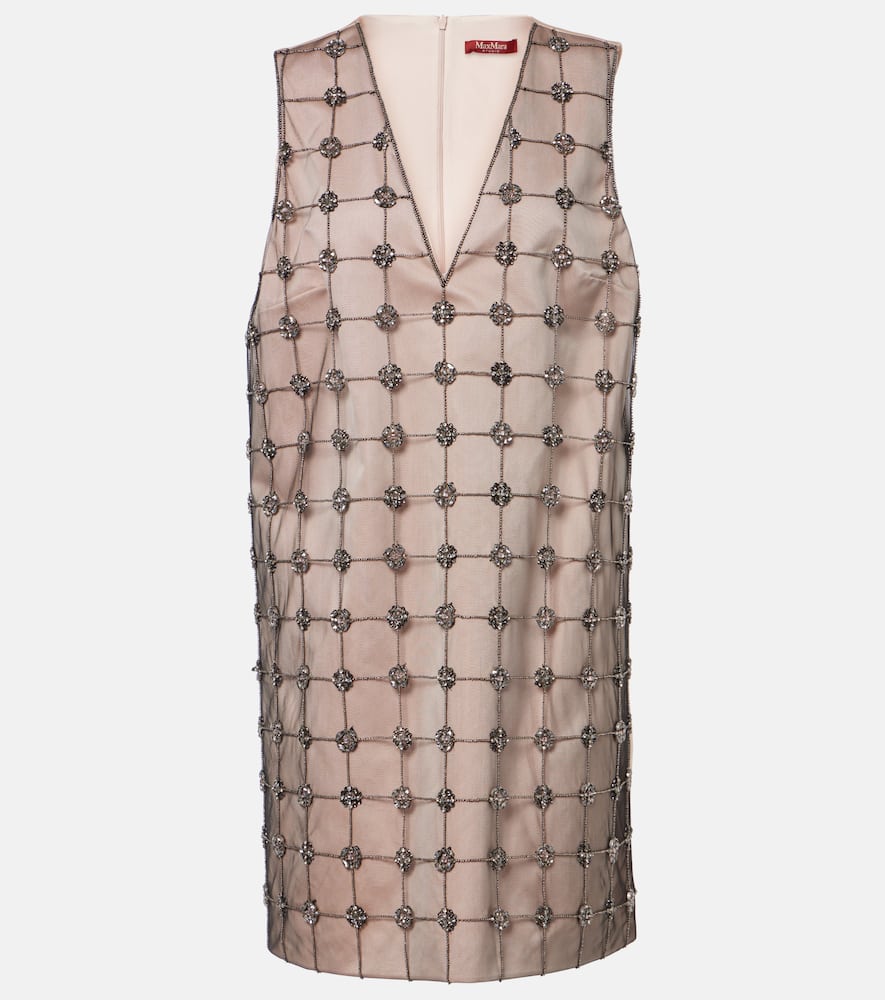 Max Mara Acino Embellished Tulle And Satin Minidress In Beige