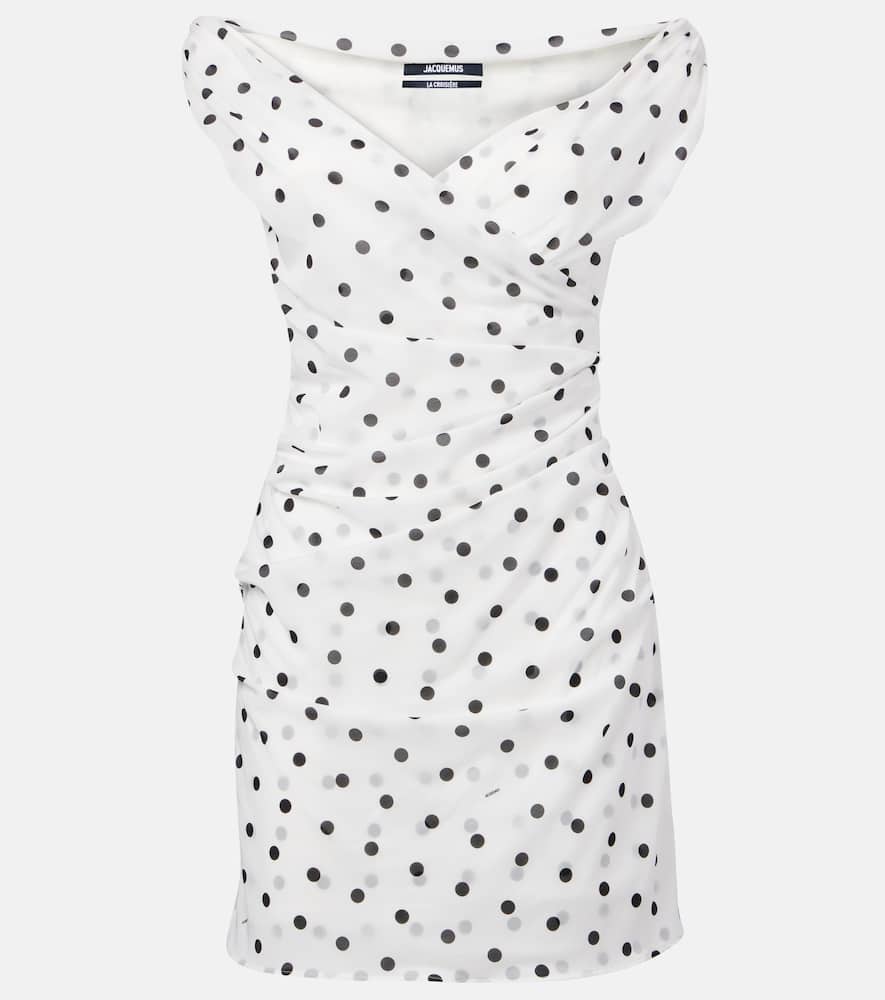 Jacquemus 'the Rita' White Dress With V-neck And Polka Dot Motif In Weiss