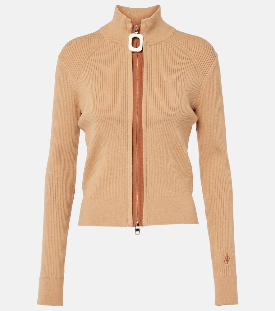 Ribbed-knit zip-up cotton cardigan