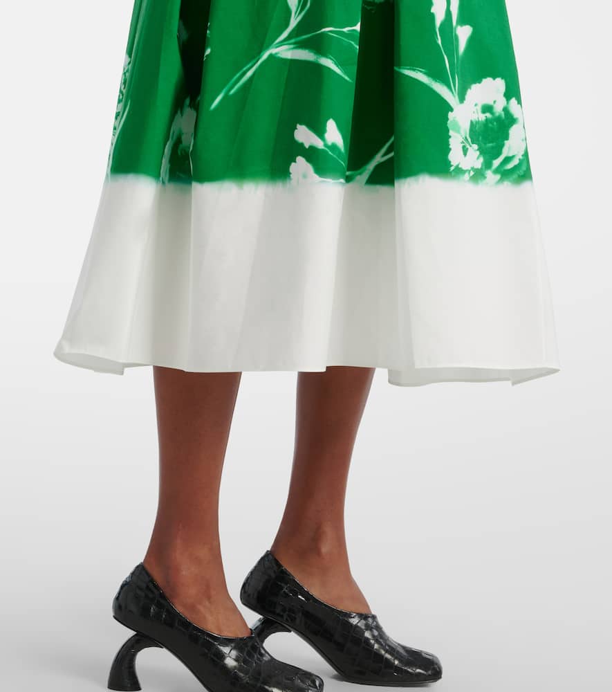 Shop Erdem Pleated Floral Cotton Midi Skirt In Green