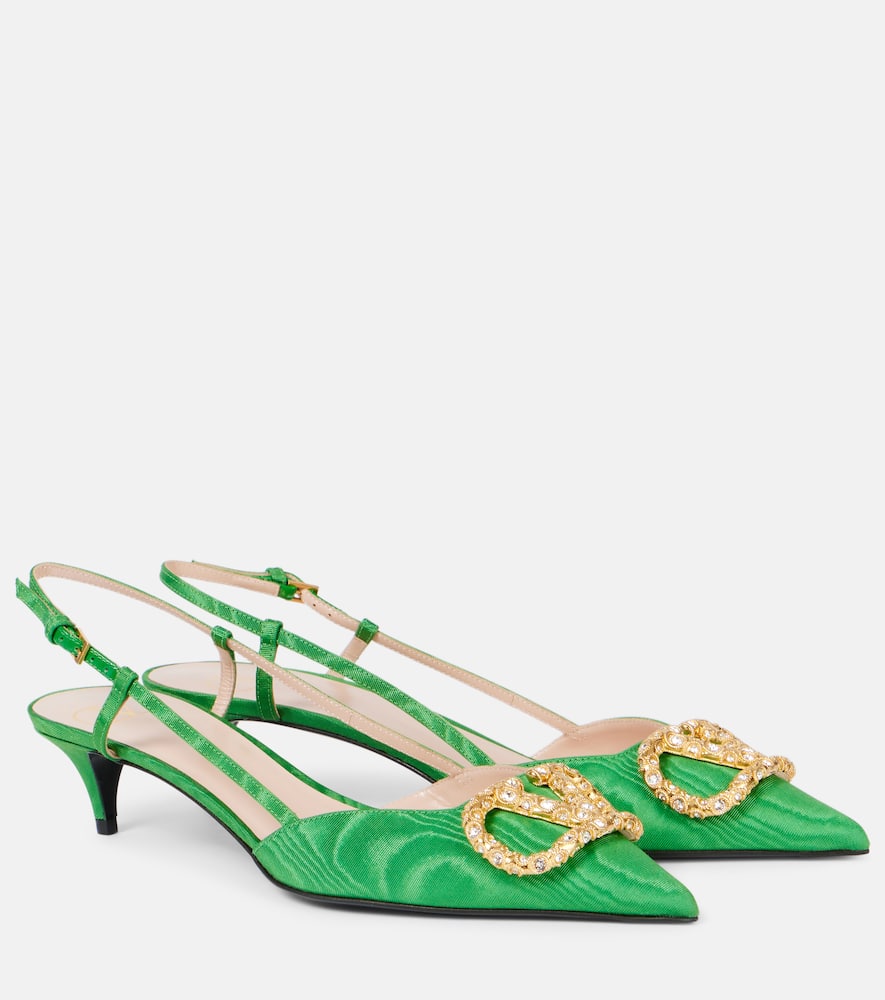 Valentino 45mm Crystal-embellishment Slingback Pumps In Green