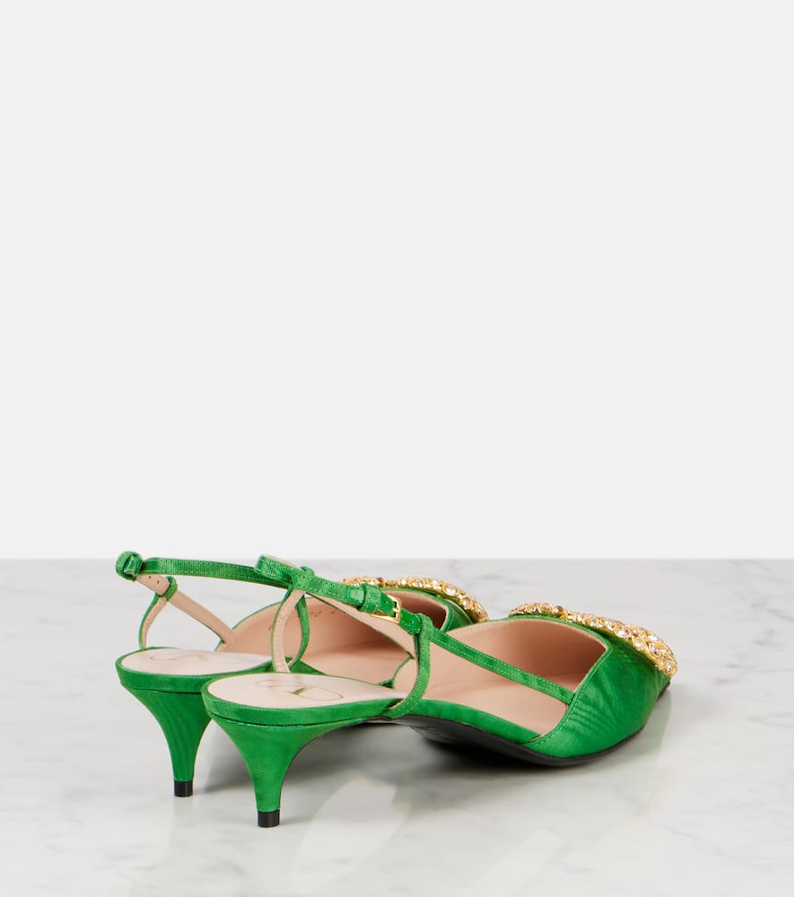 Valentino 45mm Crystal-embellishment Slingback Pumps In Green