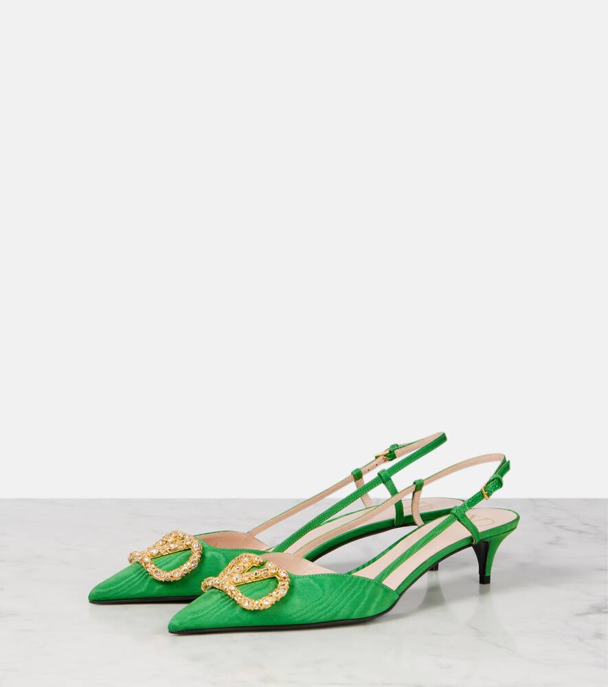 Valentino 45mm Crystal-embellishment Slingback Pumps In Green