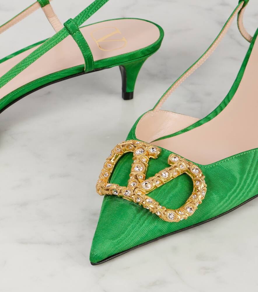 Valentino 45mm Crystal-embellishment Slingback Pumps In Green