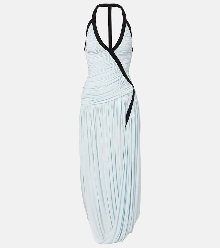 Suspended ruched jersey maxi dress