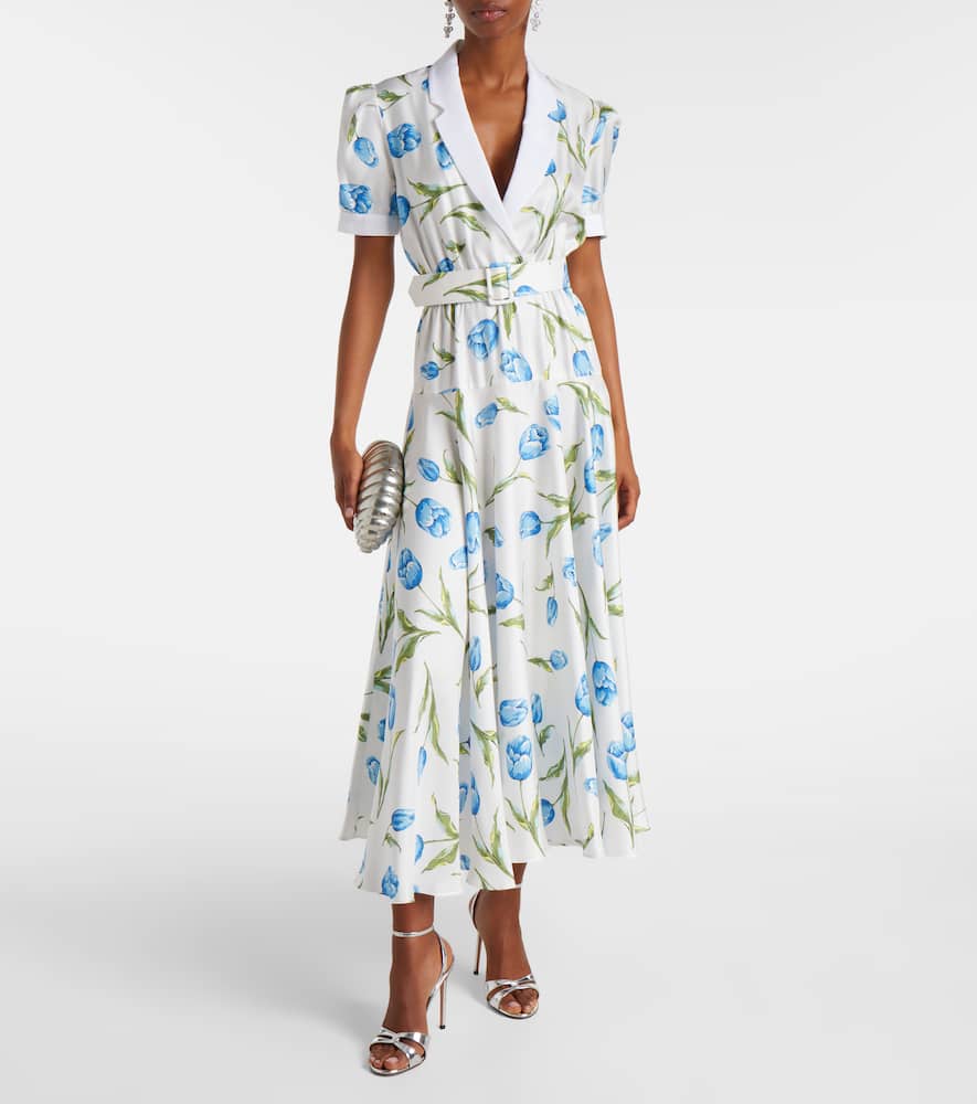 Rodarte Short Sleeve Silk Twill Dress White In White