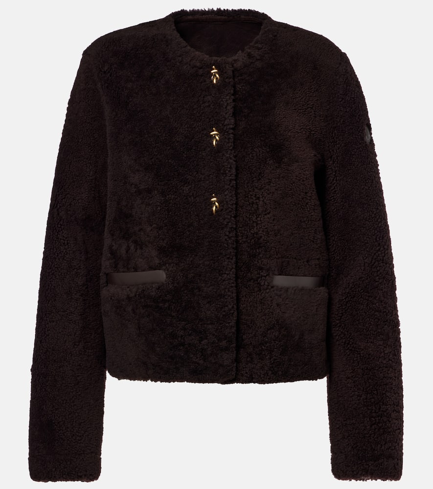Cropped leather-trimmed down jacket
