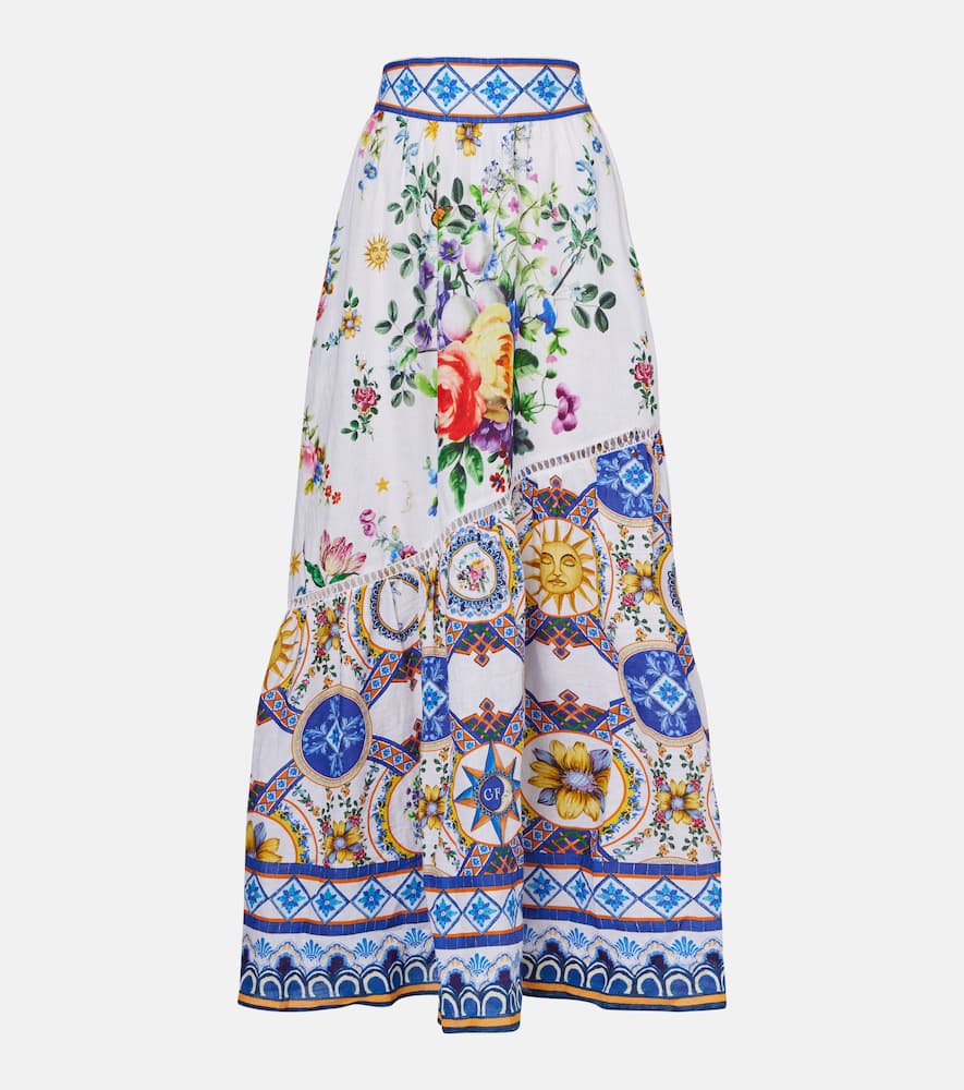 Printed linen maxi skirt