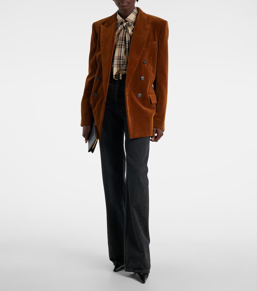 Saint Laurent Corduroy Double-breasted Blazer In Brown
