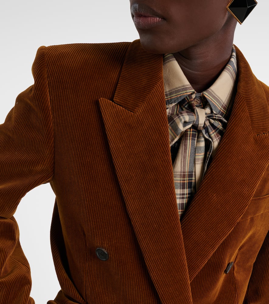 Saint Laurent Corduroy Double-breasted Blazer In Brown