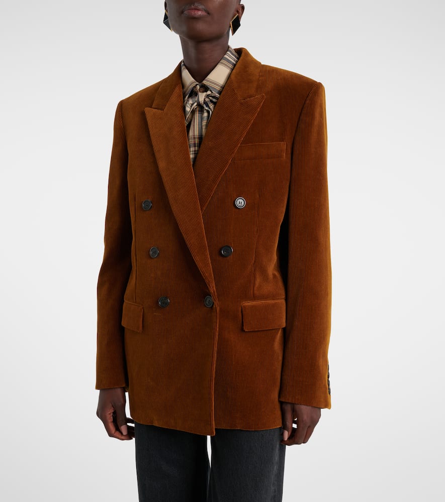 Saint Laurent Corduroy Double-breasted Blazer In Brown