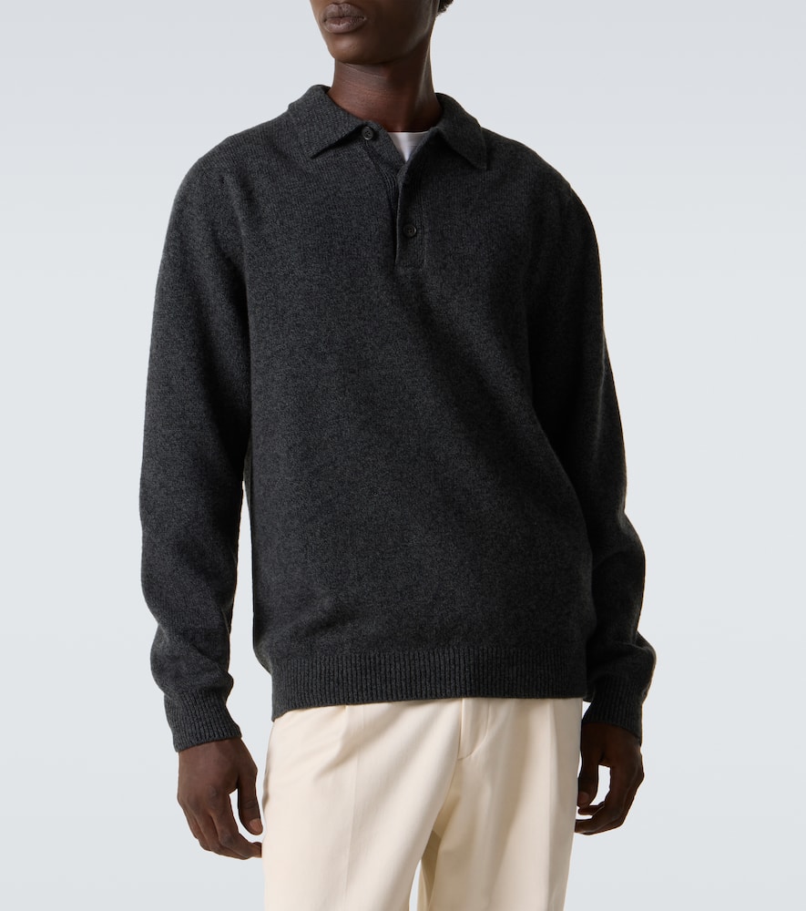 Sunspel Wool Polo Sweater In Gray