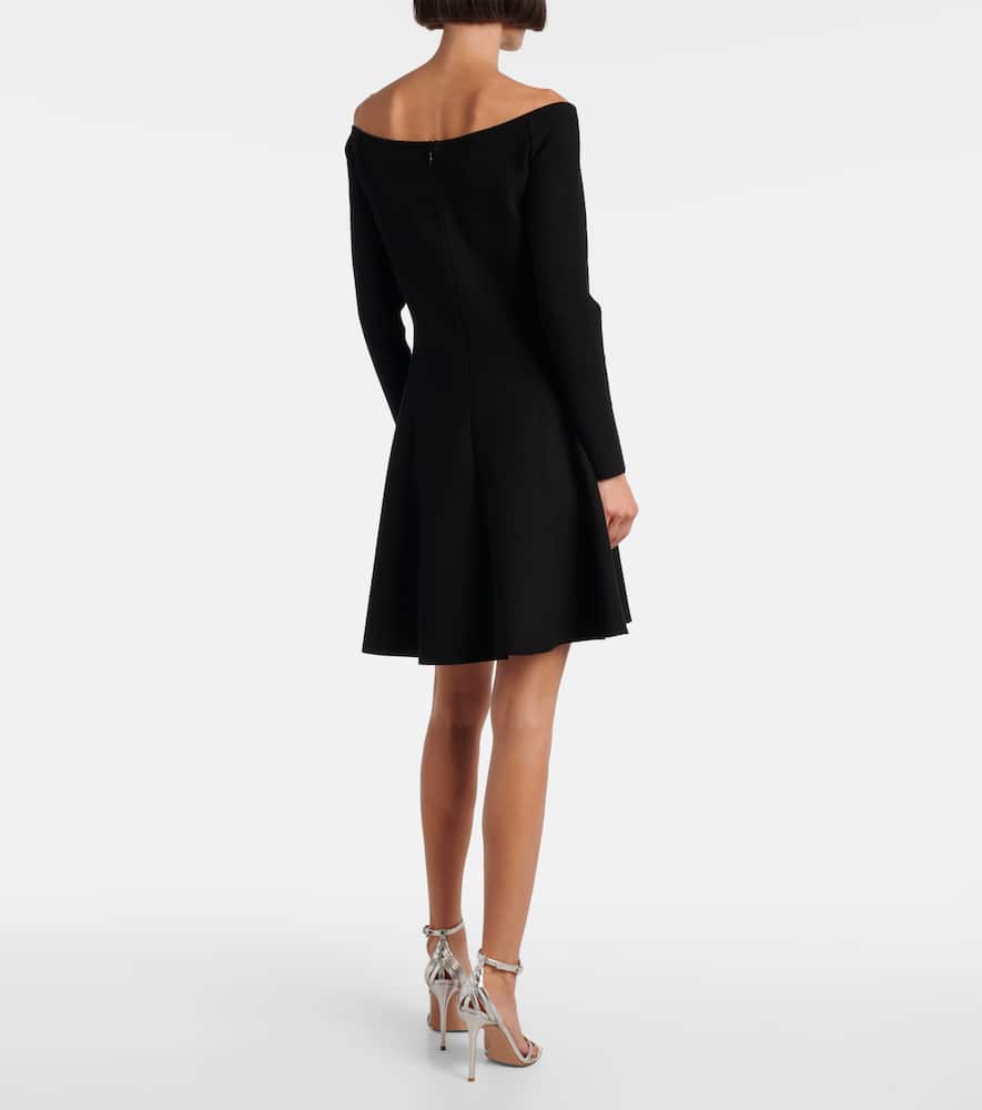 Oscar De La Renta Floral-appliqué Off-shoulder Minidress In Black