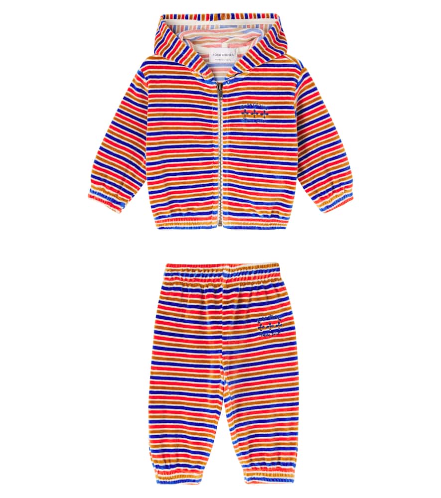 Bobo Choses Baby Striped Velvet Hoodie And Sweatpants Set In Pink