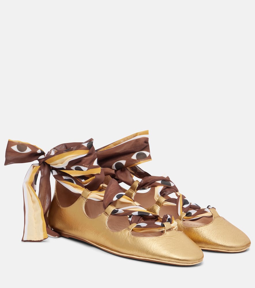 Lace-up leather ballet flats