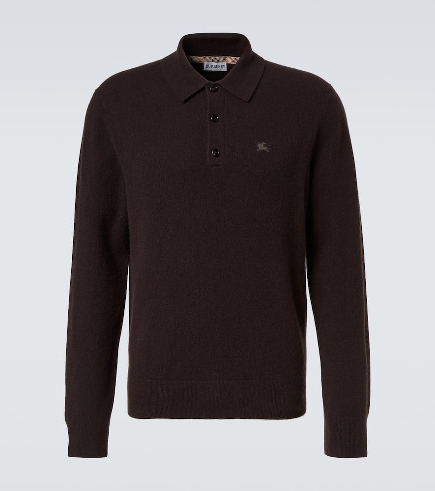 Burberry Embroidered Ekd Long-sleeved Polo T-shirt In Burgundy