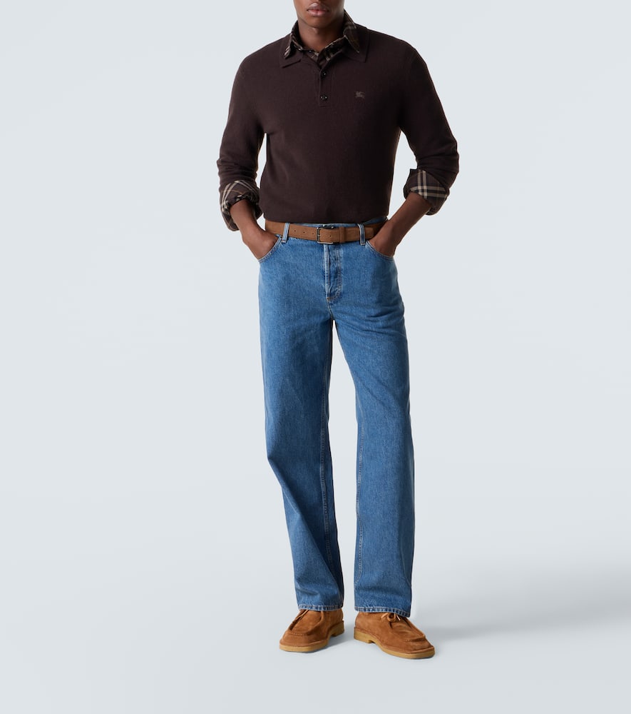 Burberry Embroidered Ekd Long-sleeved Polo T-shirt In Burgundy