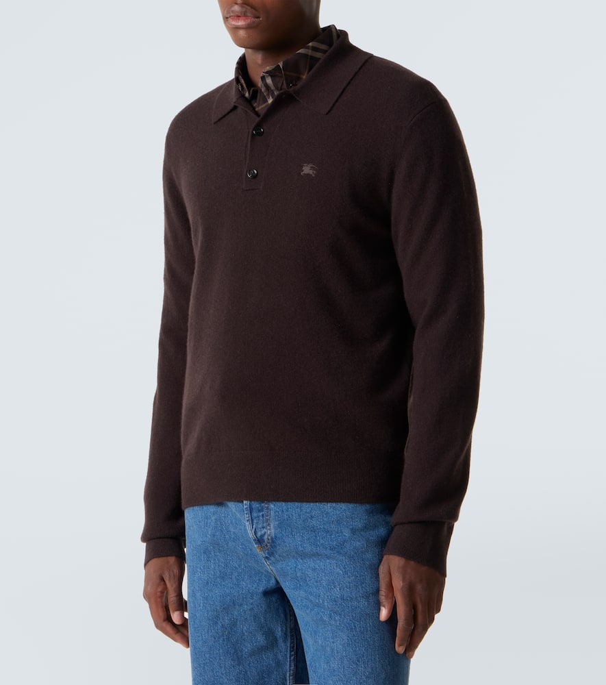 Burberry Embroidered Ekd Long-sleeved Polo T-shirt In Burgundy