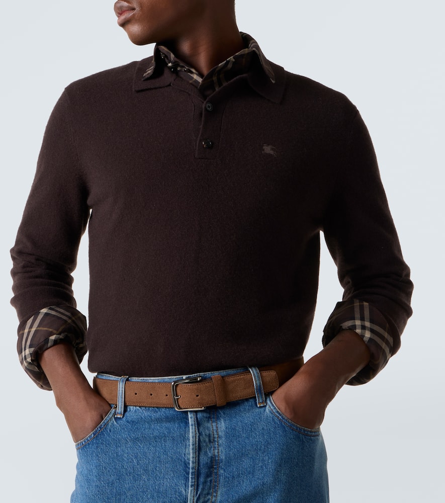 Burberry Embroidered Ekd Long-sleeved Polo T-shirt In Burgundy