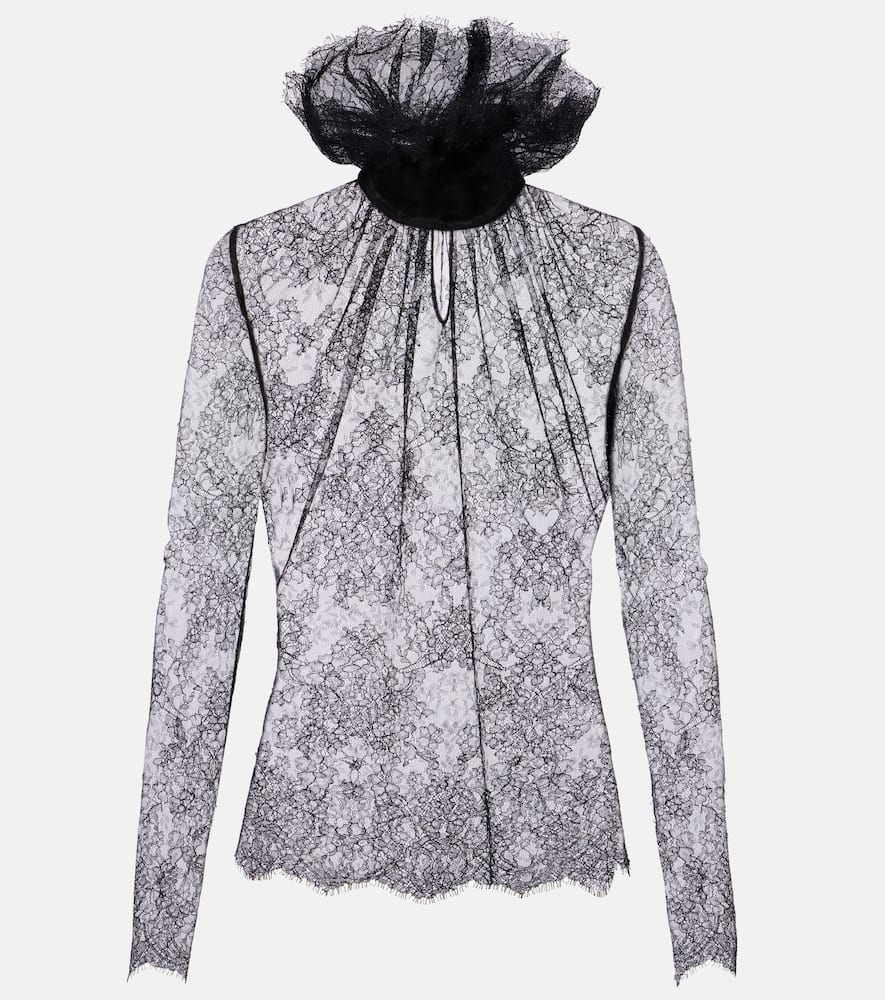 Alexander Mcqueen Ruffled Lace Blouse In Black