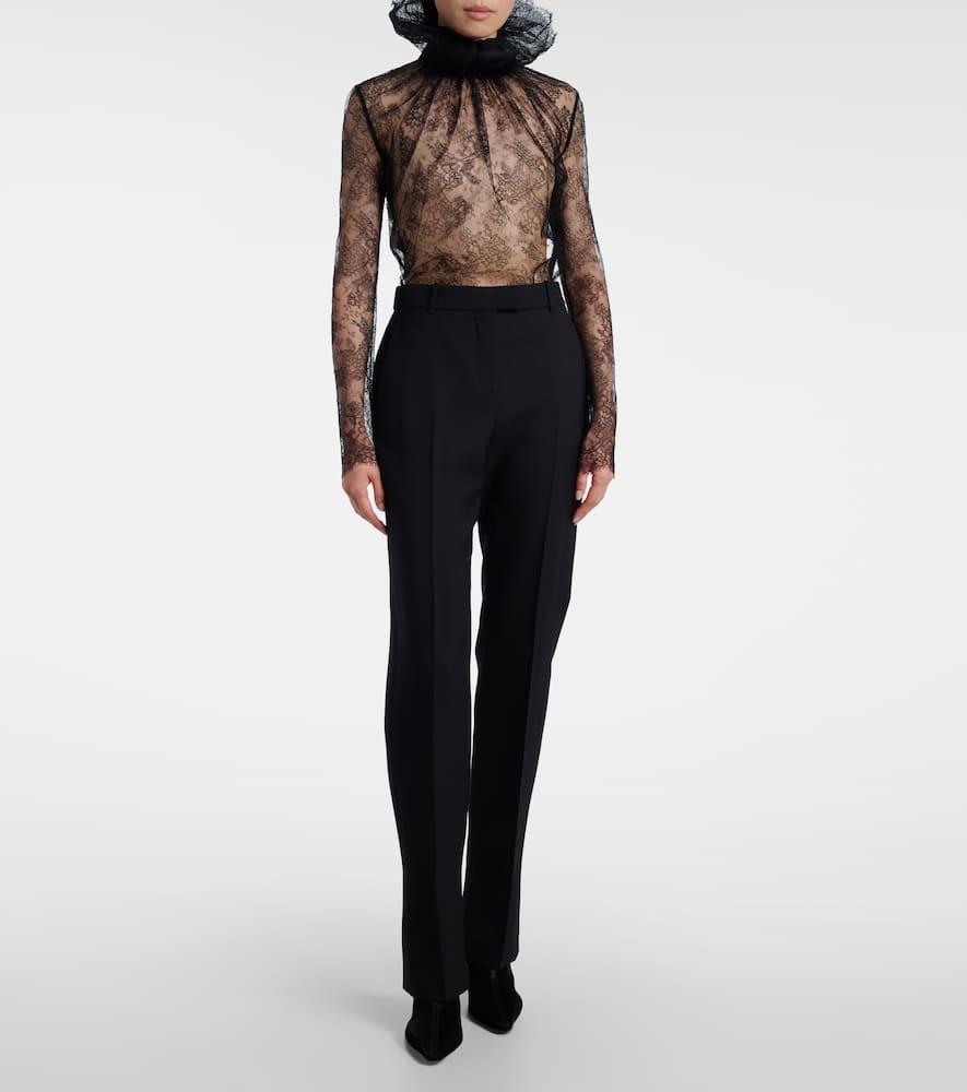 Alexander Mcqueen Ruffled Lace Blouse In Black