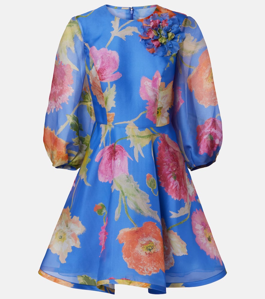 Abito corto in organza di seta con stampa floreale