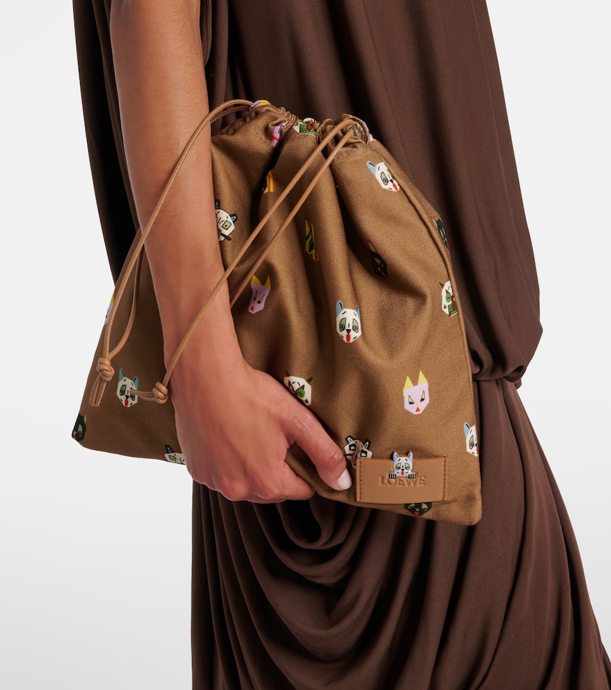 Loewe X Louis Wain Leather-trimmed Cotton Pouch In Brown