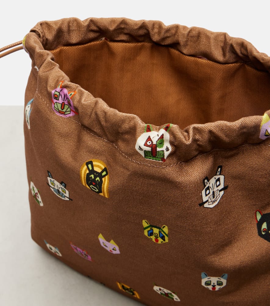 Loewe X Louis Wain Leather-trimmed Cotton Pouch In Brown