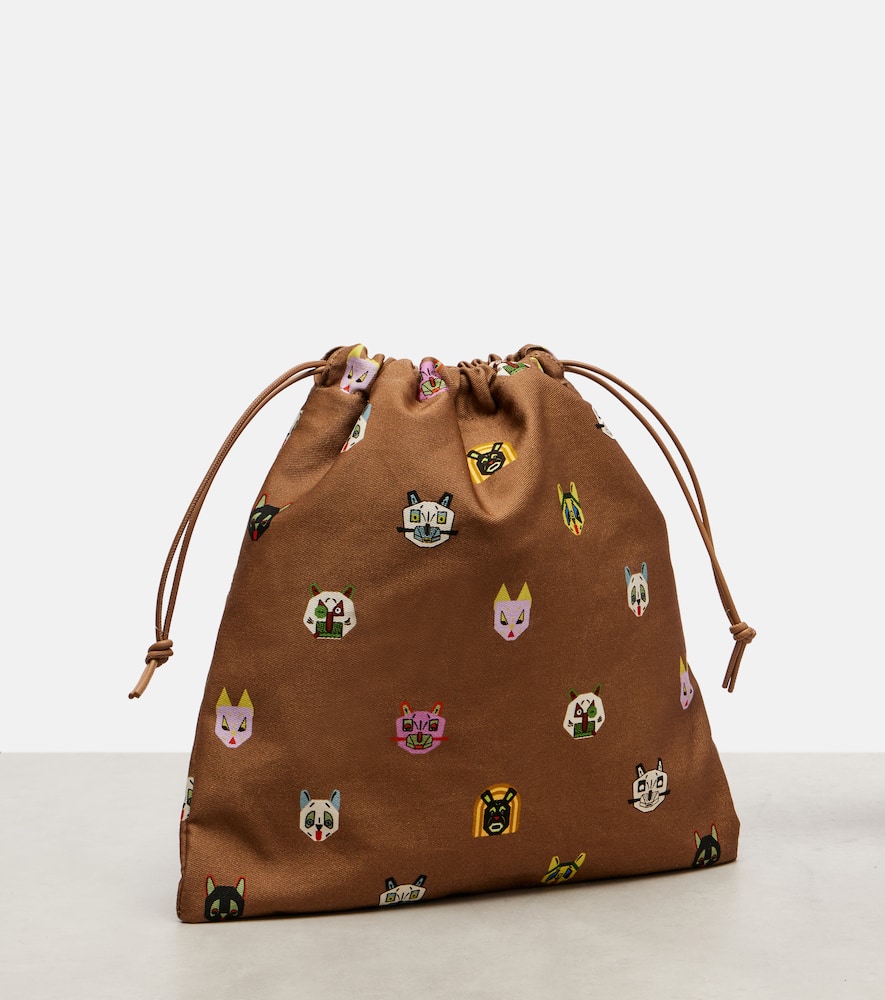 Loewe X Louis Wain Leather-trimmed Cotton Pouch In Brown