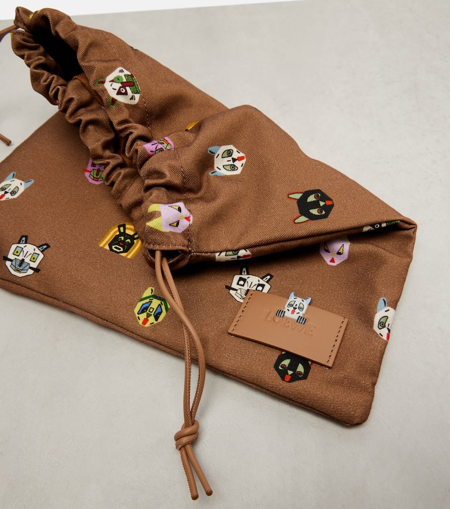 Loewe X Louis Wain Leather-trimmed Cotton Pouch In Brown