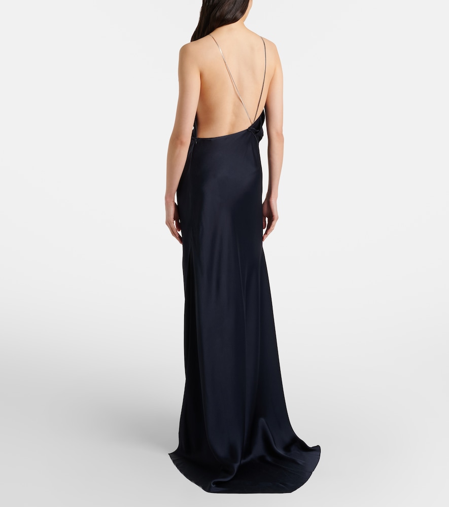 Chain-Detail Draped Crêpe Satin Gown