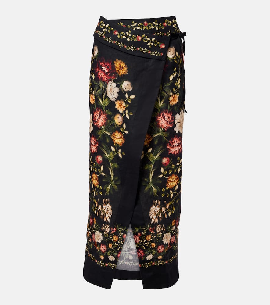 Agua By Agua Bendita Tierra Floral Linen Beach Cover-up In Black