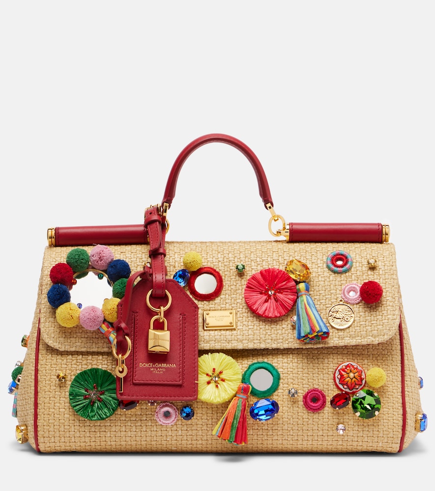 Verzierte Henkeltasche Sicily Medium mit Leder