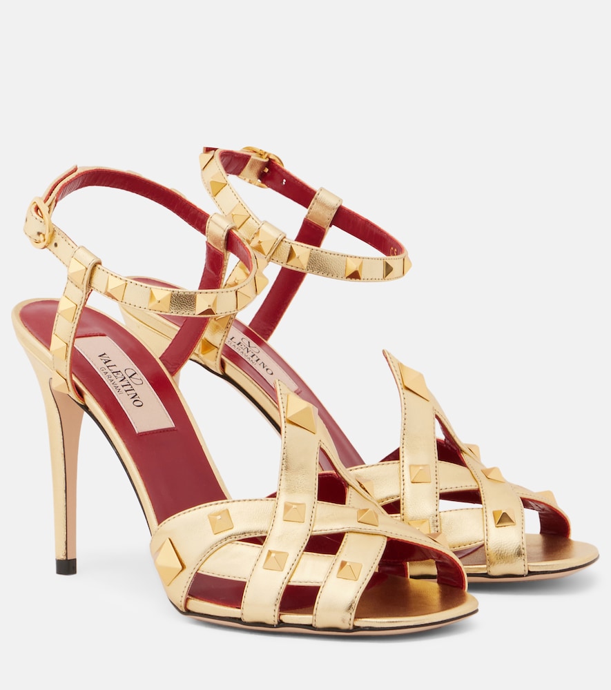 Valentino Garavani Women's Gold Studdy Metallic Leather Sandals UK Size 8.5 - Mytheresa