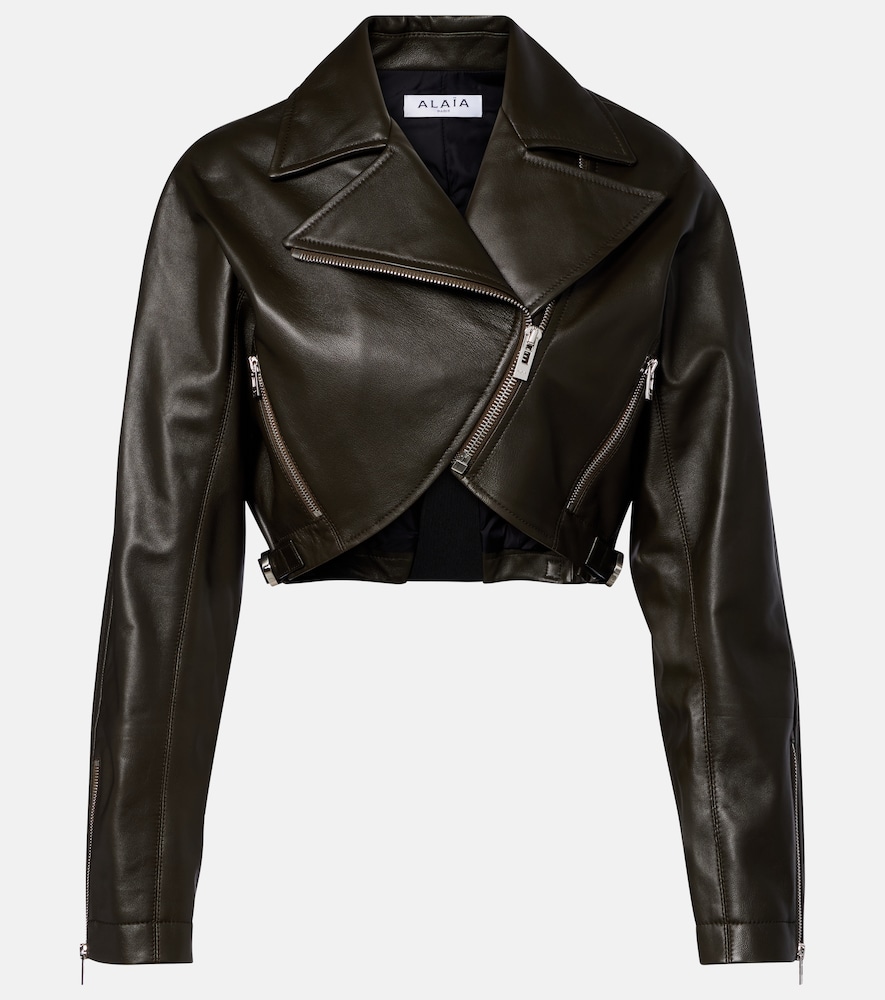 Alaia Women's Green Cropped Leather Biker Jacket UK Size 8 - Mytheresa