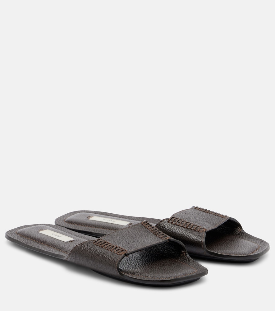 Totême Leather Slides In Brown