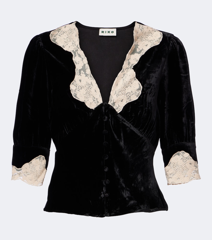 Amanda Lace-Trimmed Velvet Top