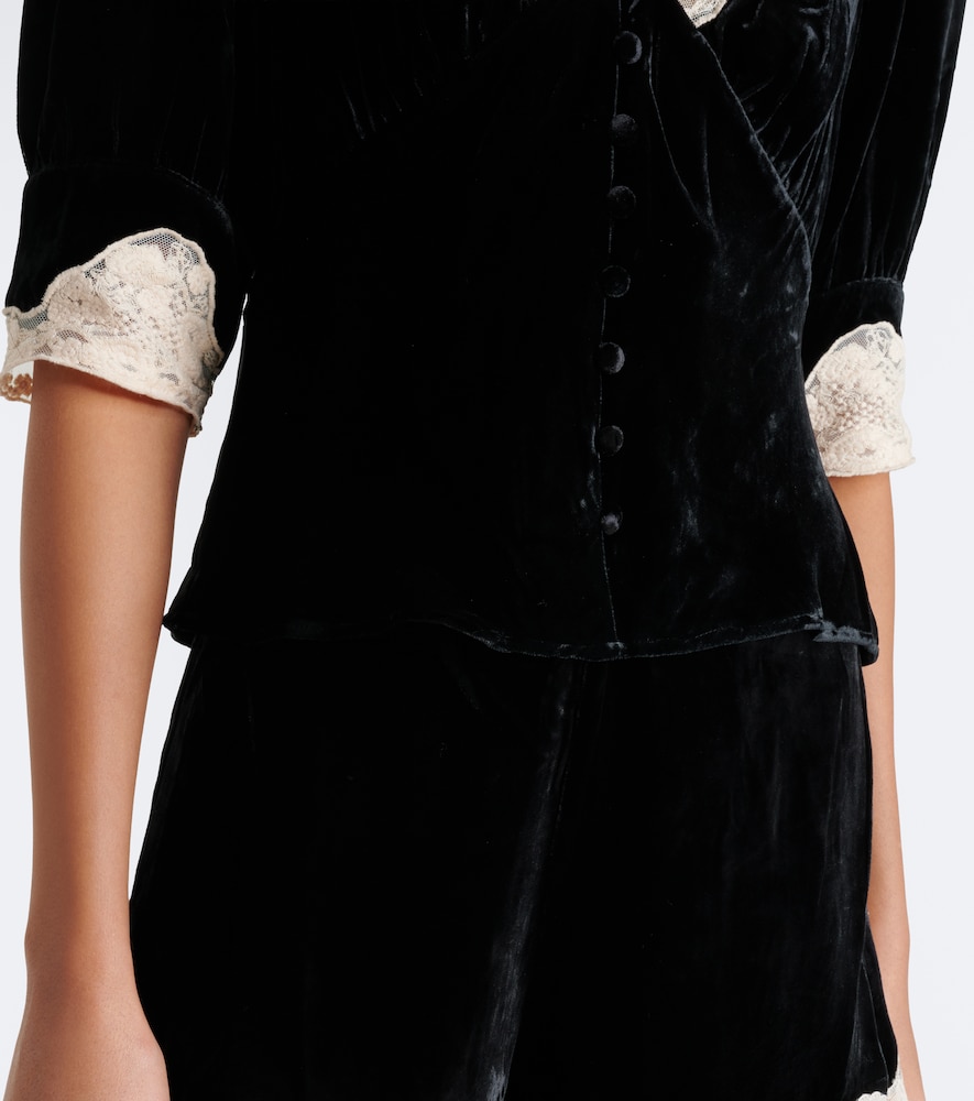Amanda Lace-Trimmed Velvet Top