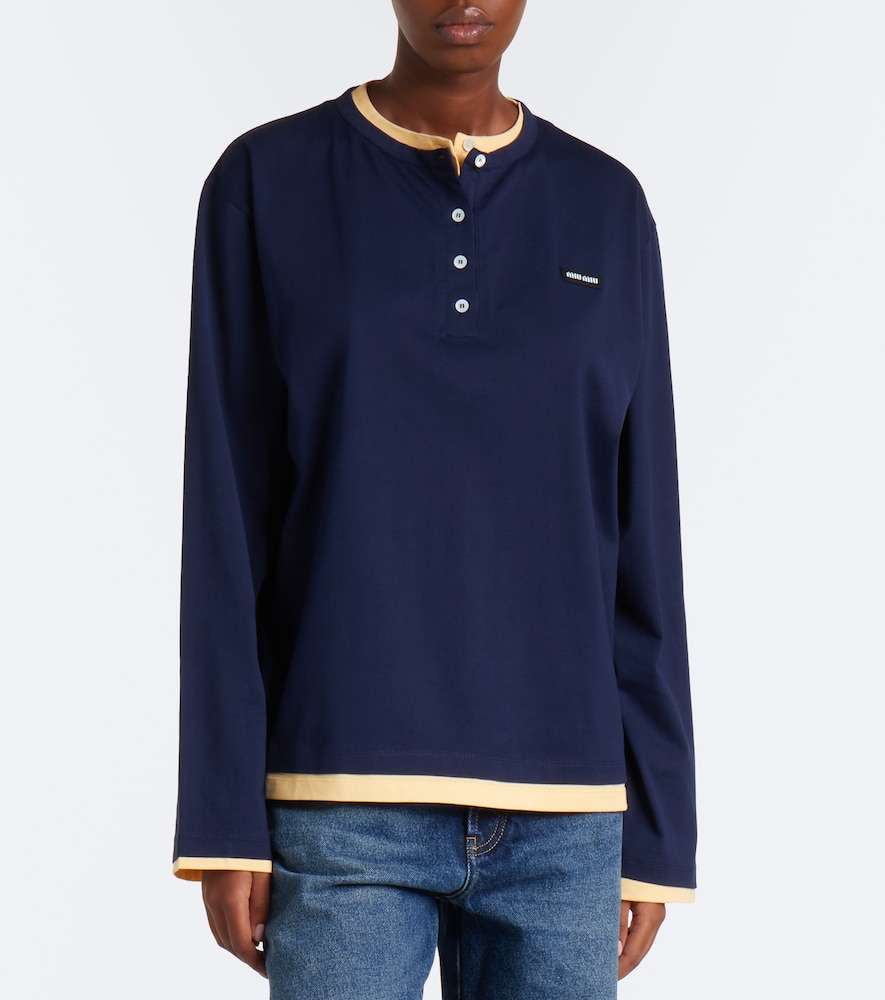 Layered Cotton Jersey Henley Shirt