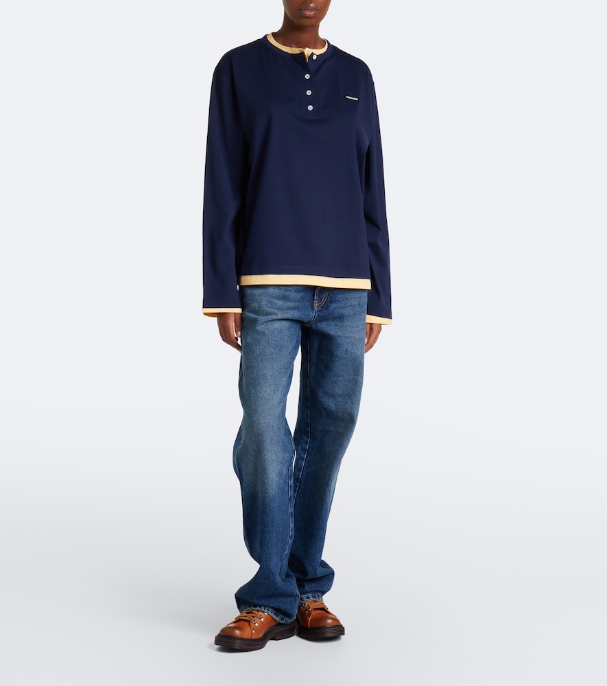 Layered Cotton Jersey Henley Shirt