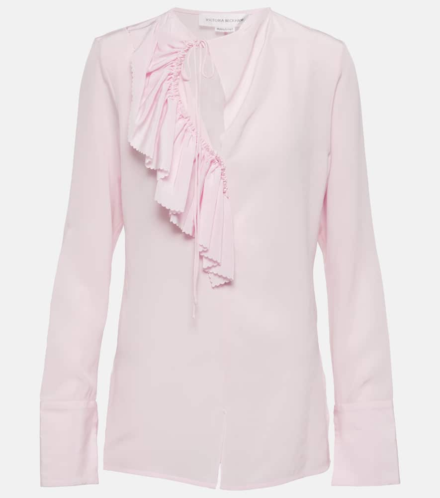 Shop Victoria Beckham Ruffled Crêpe De Chine Silk Top In Candy Pink