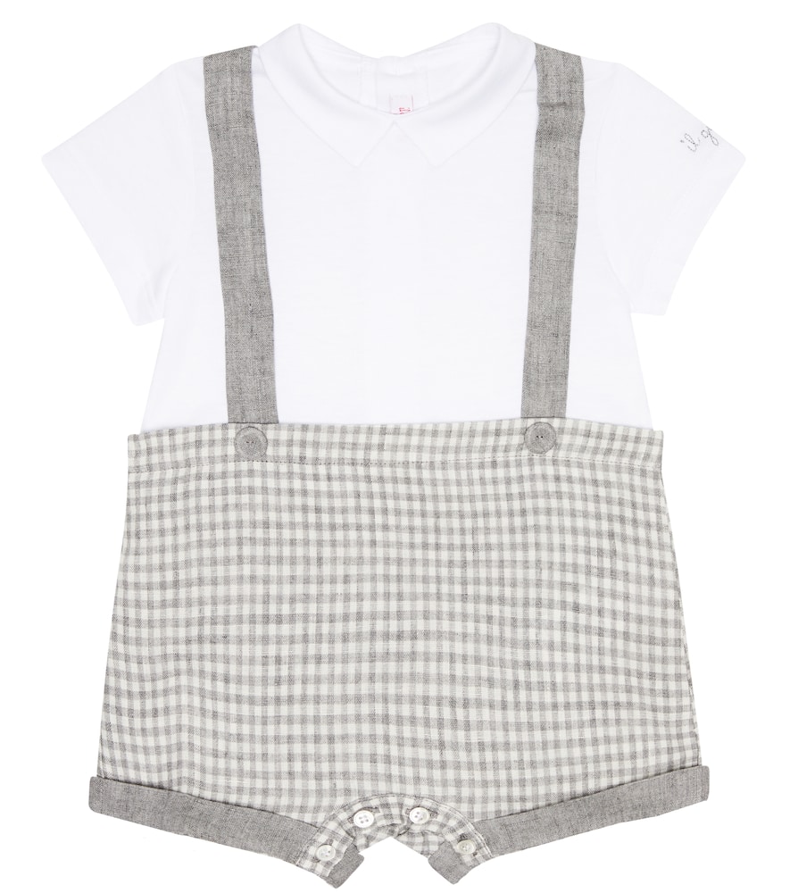 Il Gufo Baby checked cotton and linen playsuit