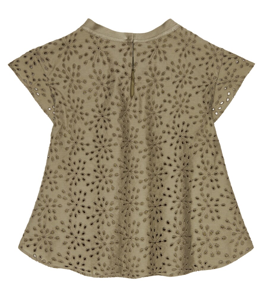  Brunello Cucinelli Kids Brunello Cucinelli Kids Broderie Anglaise Cotton-blend Top 