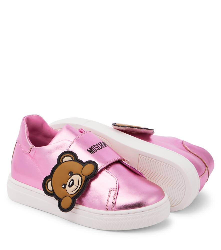 Shop Moschino Logo Leather Sneakers In Pink