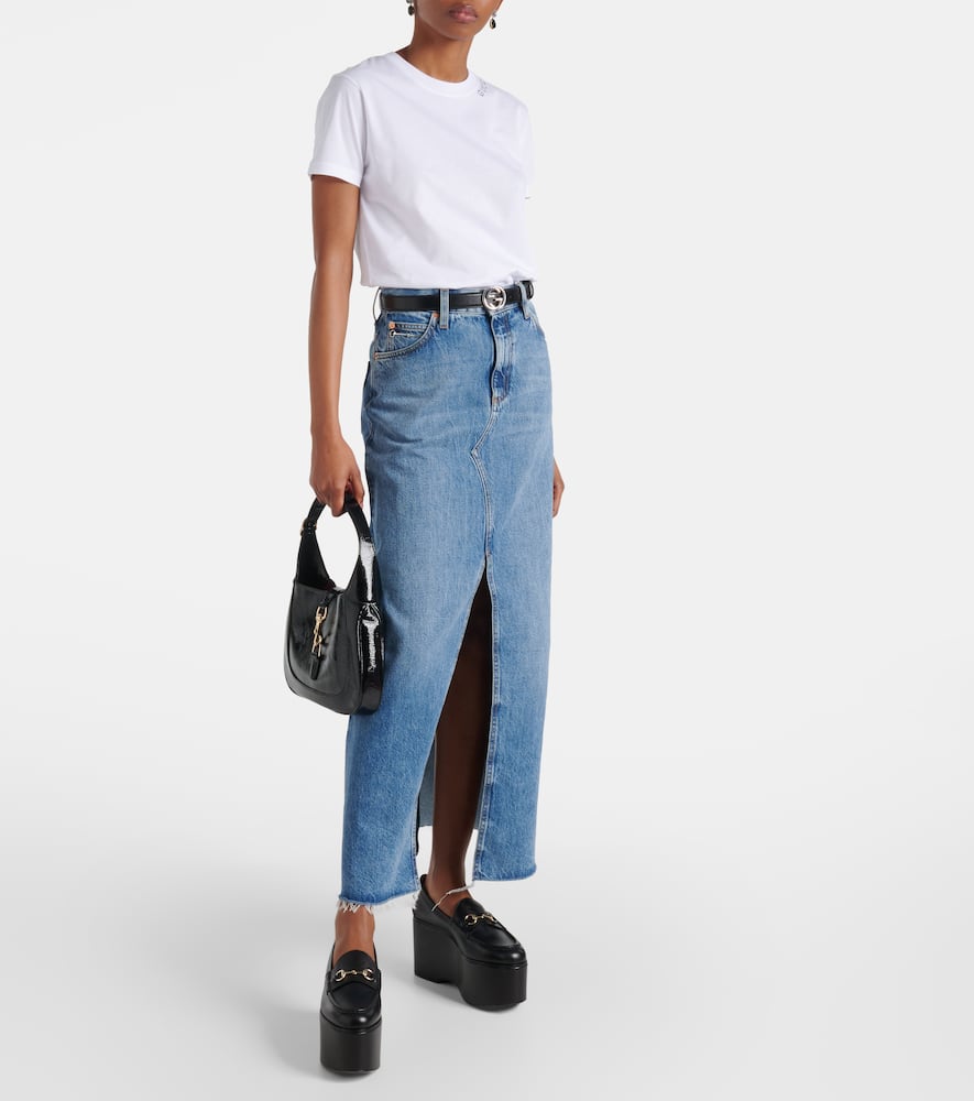 Shop Gucci Horsebit Denim Maxi Skirt In Blue/mix