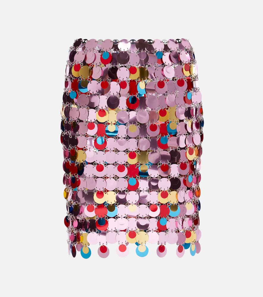 Rabanne Round Sequined Mesh Mini Skirt In Pink