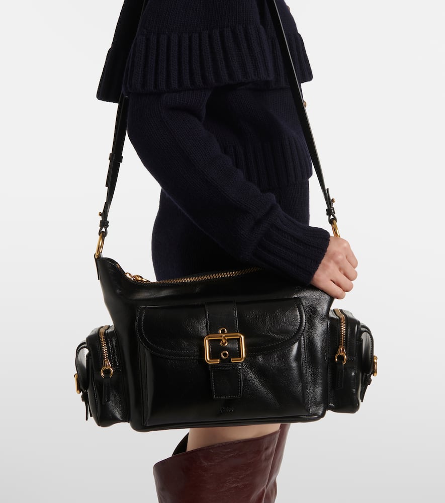 Chloé Camera Medium Shoulder Bag In Croc-embossed Calfskin In Black